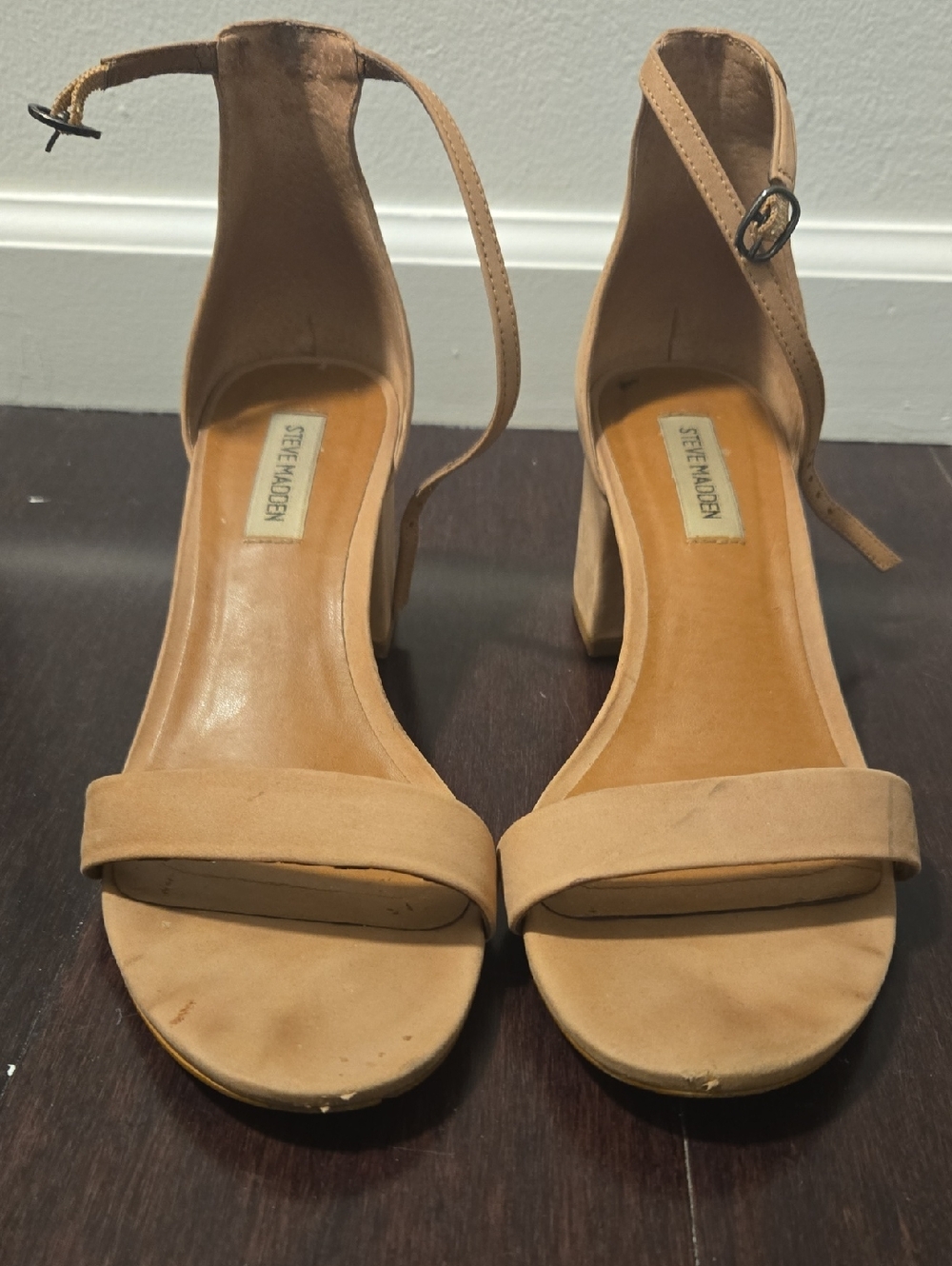 Steve Madden Nude Tan Ankle-Strap Block Heels